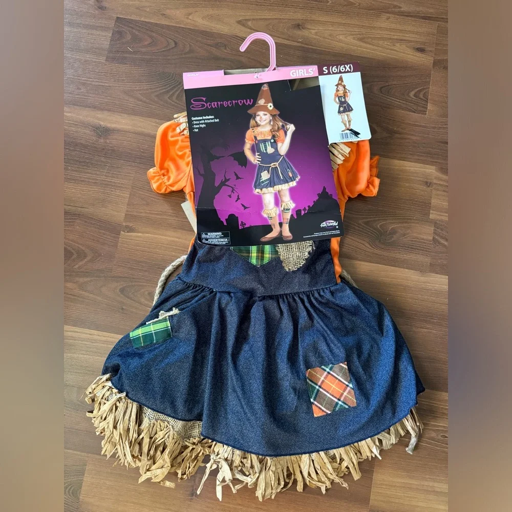 Fun World Scarecrow Multi-Color Halloween‎ Costume Set, Girls, 6/6X